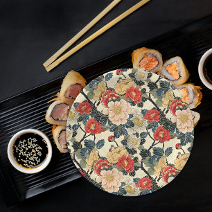 Prato De Papel Padrão Floral de Arte Ukiyo-E Japonês
