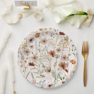 Prato De Papel Padrão Floral de Boho de Watercolor