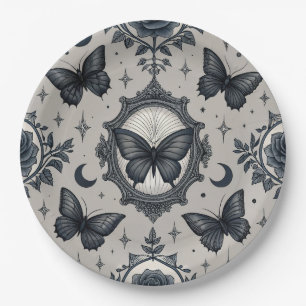 Prato De Papel Padrão Floral de Borboleta Gótica (2)