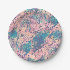 Prato De Papel Padrão Floral de Colorida de Aquarela abstrato