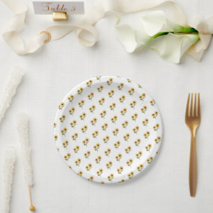 Prato De Papel Padrão Floral de Girassol Design Branco Minimalis