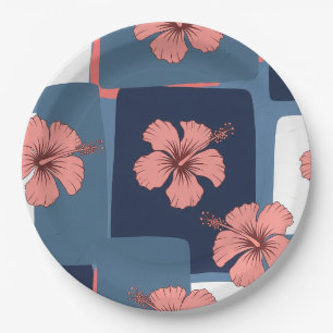 Prato De Papel Padrão Floral de Hibisco Azul Elegante (11)