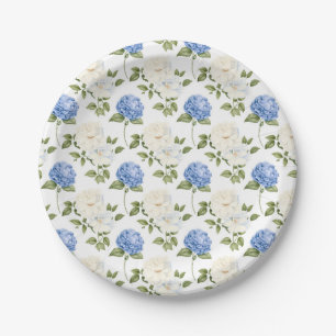 Prato De Papel Padrão Floral de Hortênsia Azul