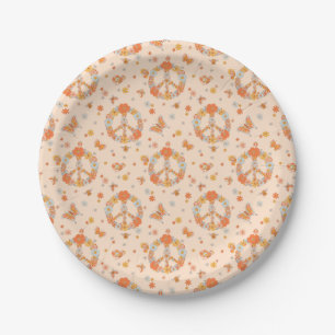 Prato De Papel Padrão Floral de Paz Laranja
