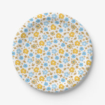 Padrão Floral de Primavera Azul Amarelo