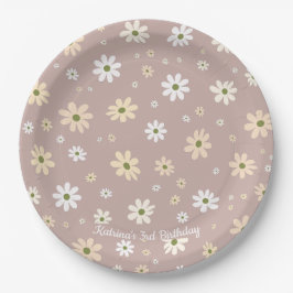 Prato De Papel Padrão Floral de Retro Daisy Personalizado Anivers