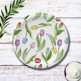 Prato De Papel Padrão Floral de Tulipa Colorida Moderna