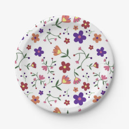 Prato De Papel Padrão Floral Desenhado À Mão