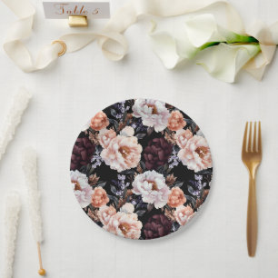 Prato De Papel Padrão Floral dos Peonies Burgundy