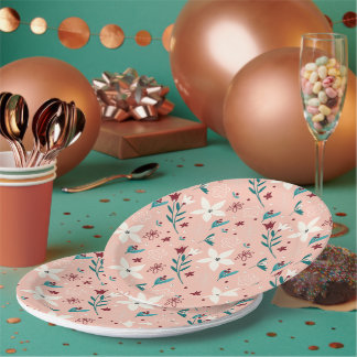 Prato De Papel Padrão Floral Elegante Rosa