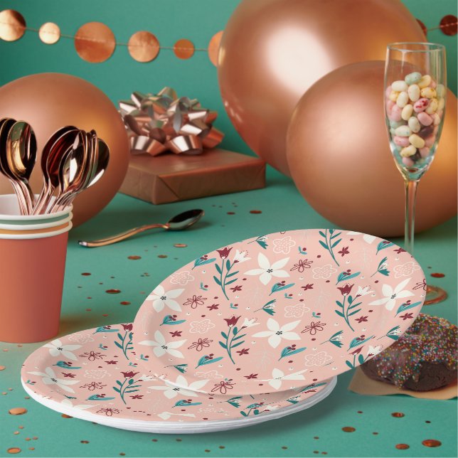 Prato De Papel Padrão Floral Elegante Rosa (Múltiplo)