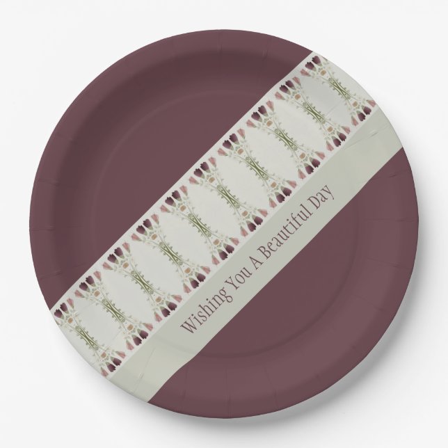 Prato De Papel Padrão Floral em Cores Suaves (Frente)