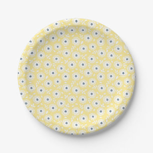 Prato De Papel Padrão floral fofo multicolorido com fundo amarelo