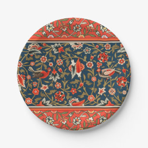 Prato De Papel Padrão Floral Indo-Persa Boêmio Vintage Vermelho