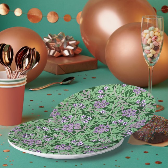 Prato De Papel Padrão floral lilás e verde (Múltiplo)