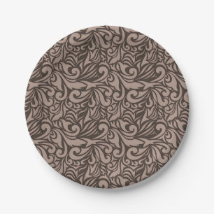 Prato De Papel Padrão Floral Marrom Elegante sobre Fundo Rosa Cla
