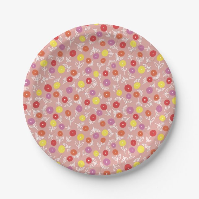 Prato De Papel Padrão floral moderno rosa Boho (Frente)