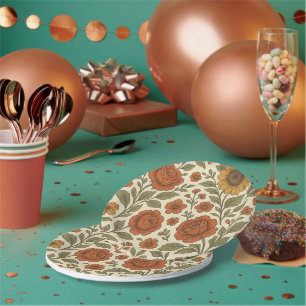 Prato De Papel Padrão Floral Outono Vintage – Botânica Rústica