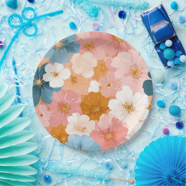 Prato De Papel Padrão Floral Pastel Bonito (Festa)