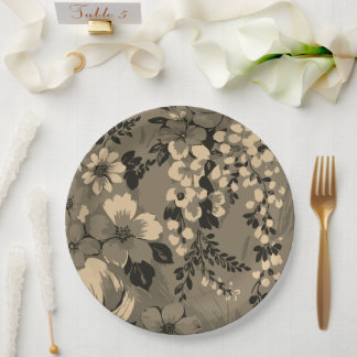 Prato De Papel Padrão Floral Retro Elegante