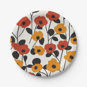 Prato De Papel Padrão Floral Retroativo Negrito Vermelho, Laranja