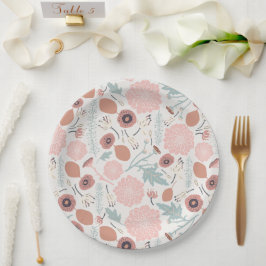 Prato De Papel Padrão Floral Rosa Azul