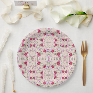 Prato De Papel Padrão Floral Rosa e Borgonha Elegante Vintage