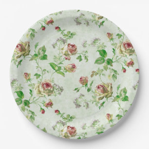 Prato De Papel Padrão Floral Rosas Rosa Vintage