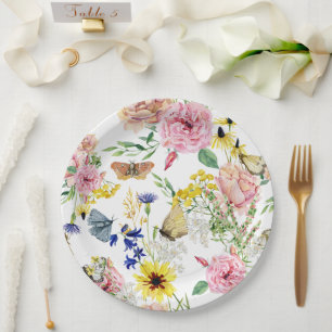 Prato De Papel Padrão Floral Selvagem de Cores Aquáticas