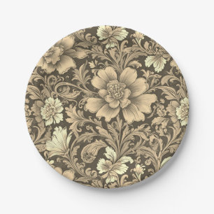 Prato De Papel Padrão Floral Sepia Vintage Incrível