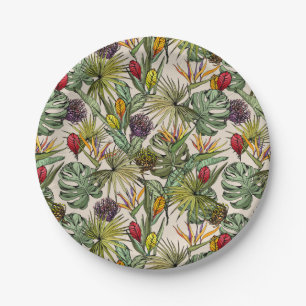 Prato De Papel Padrão Floral Tropical