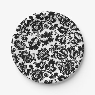 Prato De Papel Padrão Floral Veneziano Preto e Branco de William 