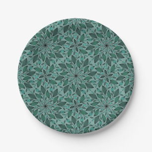 Prato De Papel Padrão Floral Verde-azulado Elegante com Mandala d