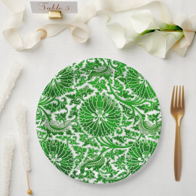 Prato De Papel Padrão Floral Verde e Branco (Casamento)