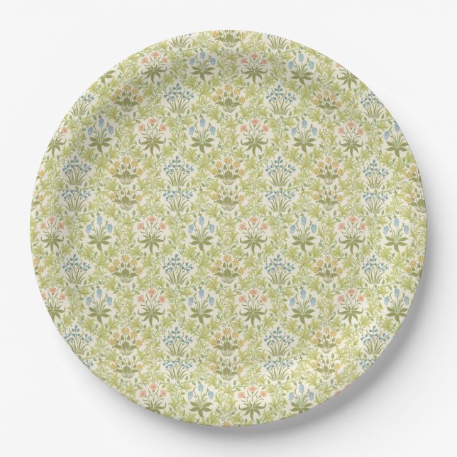 Prato De Papel Padrão floral verde feminino clássico grandmilleni (Frente)