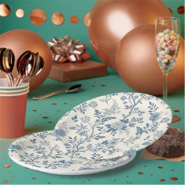 Prato De Papel Padrão floral vintage azul Toile de Jouy