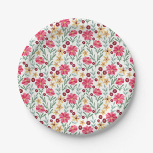 Prato De Papel Padrão floral vintage rosa e amarelo bonito