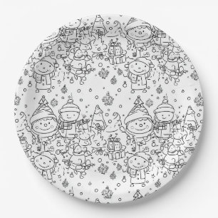Prato De Papel Padrão Fofo de Natal de Inverno com Doodle (2)