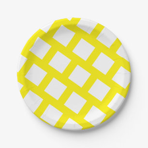 Prato De Papel Padrão Funky Bright Yellow e White Rhombus