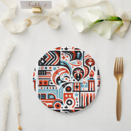 Prato De Papel Padrão Generativo de 4 de Julho