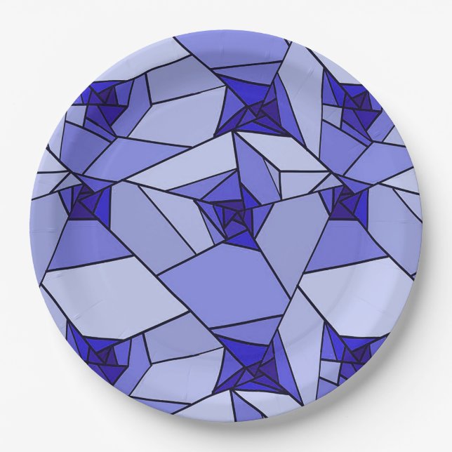 Prato De Papel Padrão Geométrico Abstrato Azul (Frente)