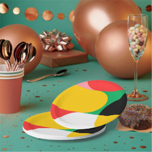 Prato De Papel Padrão Geométrico Abstrato Vermelho Amarelo Natal