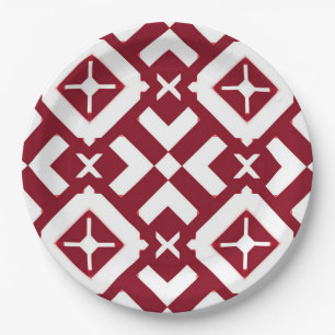 Prato De Papel Padrão Geométrico Abstrato Vermelho e Branco