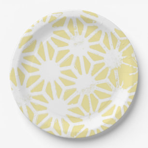 Prato De Papel Padrão geométrico amarelo-limão