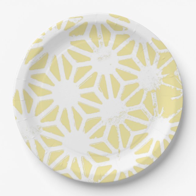 Prato De Papel Padrão geométrico amarelo-limão (Frente)