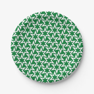 Prato De Papel Padrão Geométrico Branco e Verde