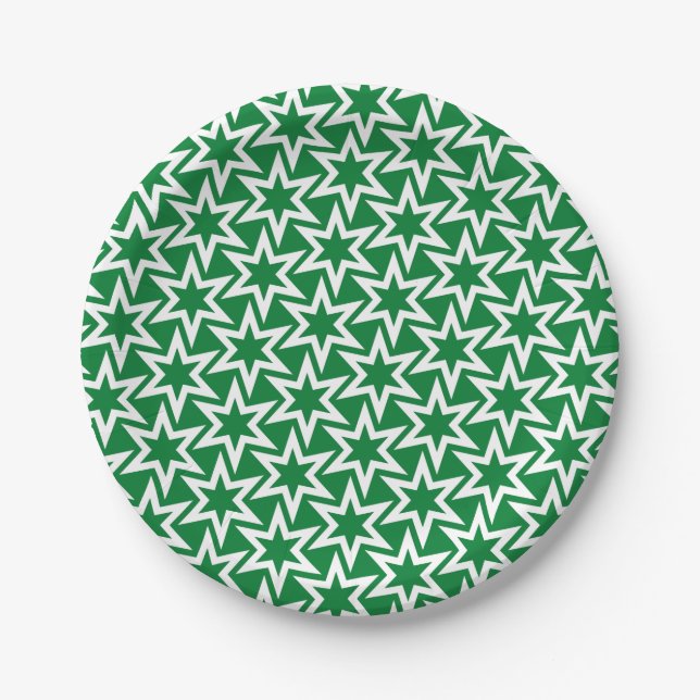 Prato De Papel Padrão Geométrico Branco e Verde (Frente)
