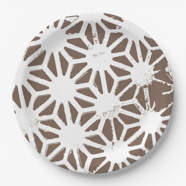 Prato De Papel Padrão geométrico castanho e branco (Frente)