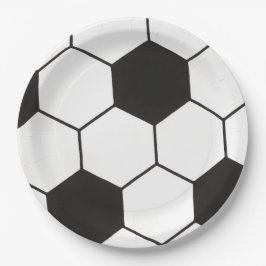 Prato De Papel Padrão Geométrico de Bola de Futebol Preto e Branc