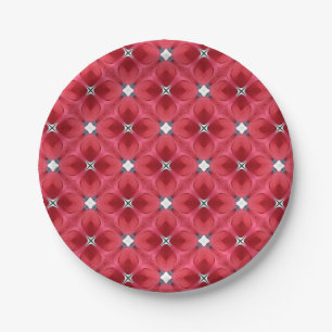 Prato De Papel Padrão Geométrico de Diamante Rosa Vermelha